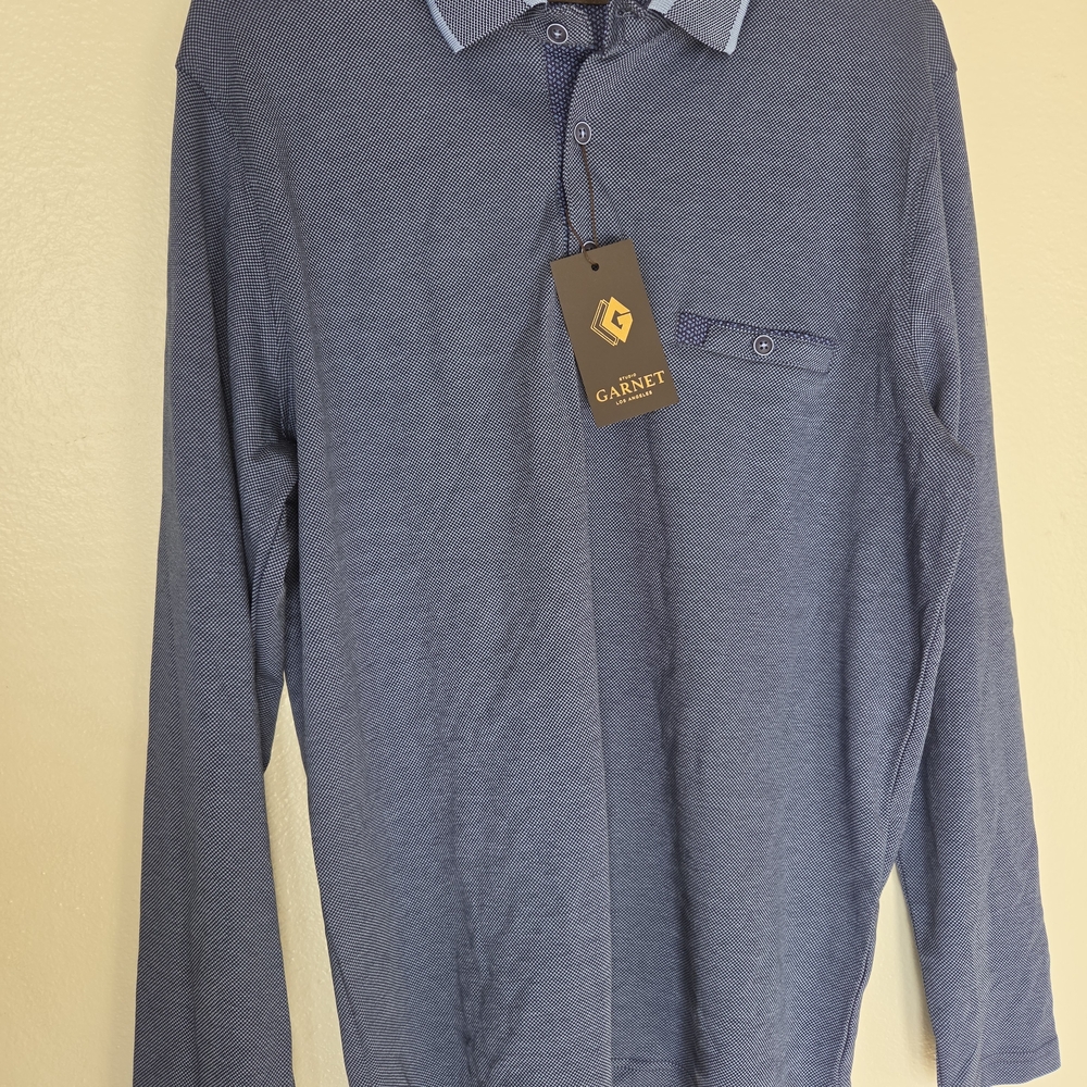 Long-Sleeve Polo Shirt in Heathered Blue